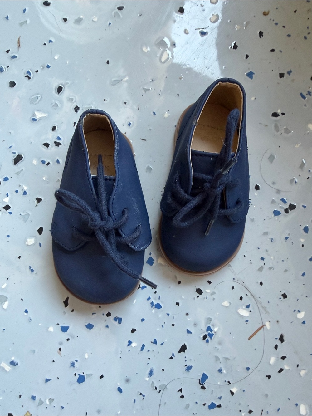 Janie and Jack Navy Blue Leather Baby Lace-Up Shoes
